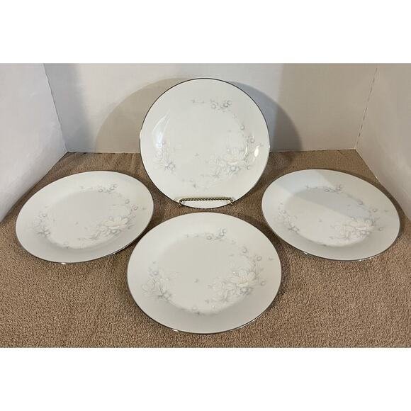 (4) Noritake 3132 Cache Pot Salad Plates Pale Pastel Florals Platinum Trim RARE - Picture 1 of 6